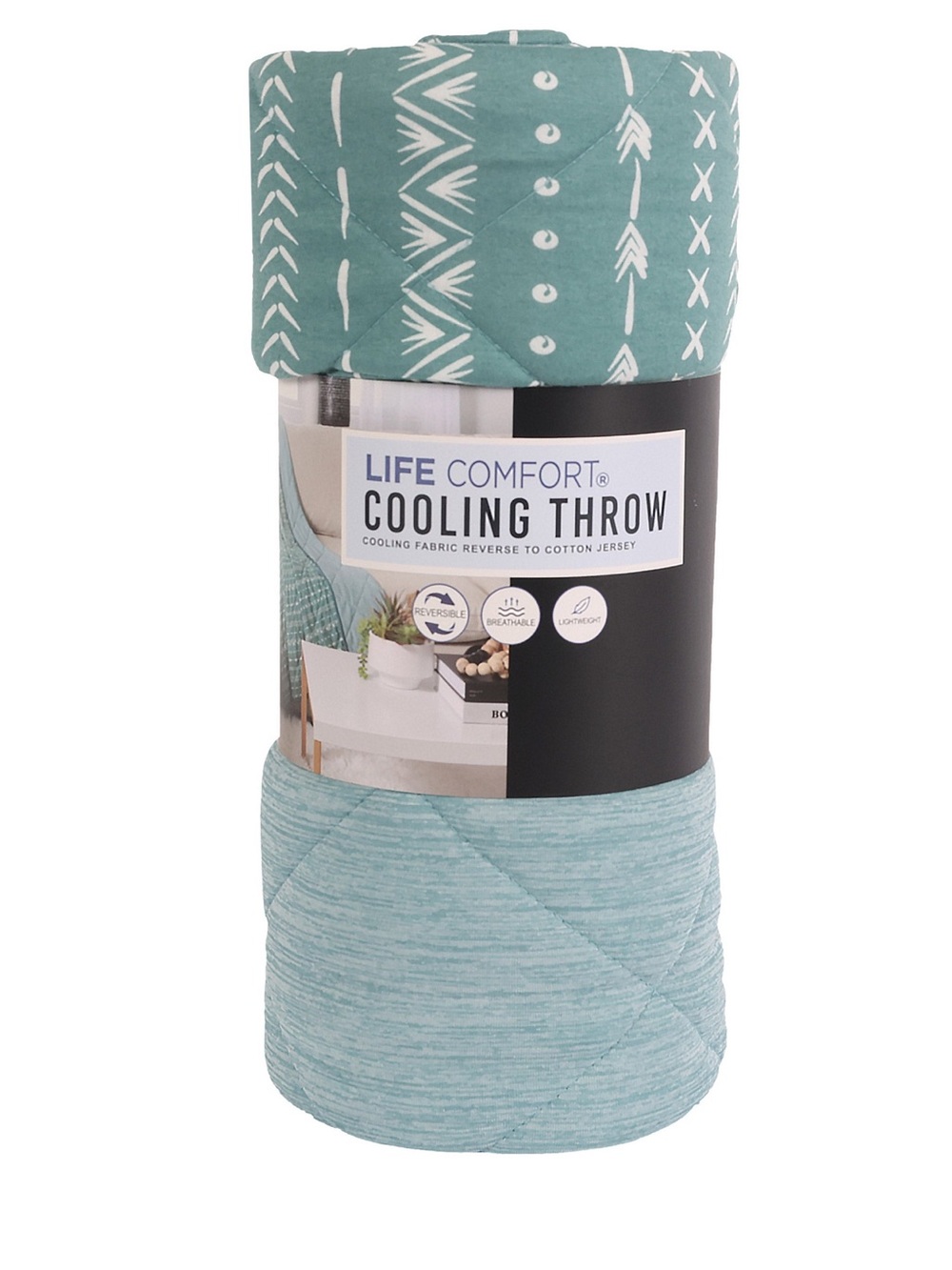 Life Comfort Cooling Throw 60 in * 70 in, Reversible, Printed, Decorative, Teal